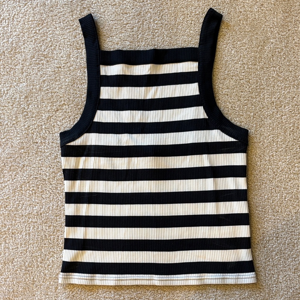 J. Crew Black and White Striped Ribbed Tank Top  NWT M